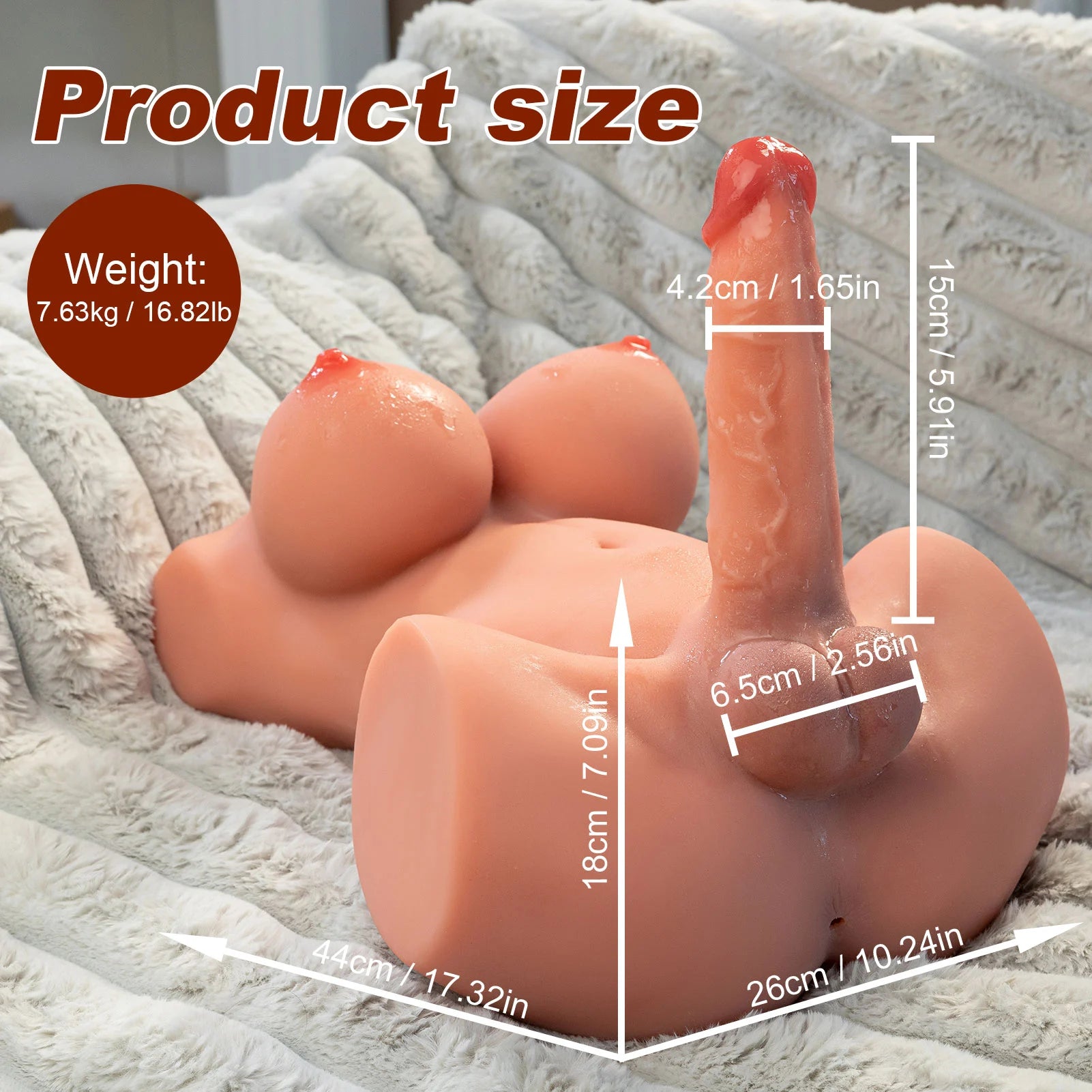 Mag: 7.6KG Shemale Torso Sex Doll mit Realistischem 15 cm Stoß-Dildo