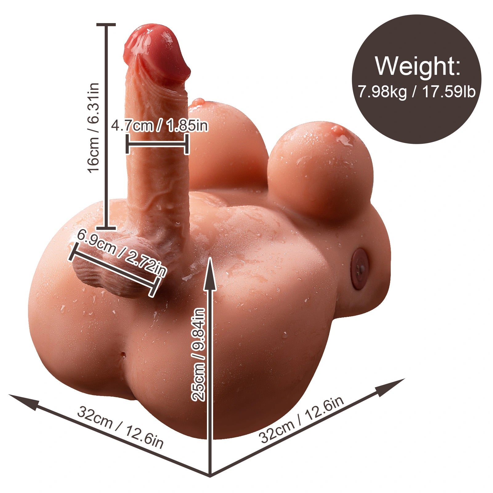 Nina: 7,98 kg Futa Torso Sex Doll mit 16 cm Realistischem Stoß-Dildo Masturbator