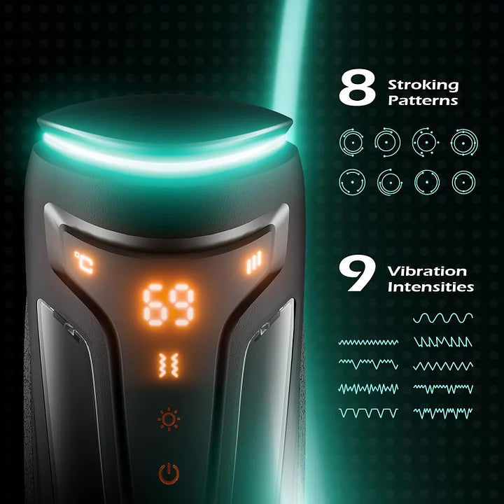 Vielfraß – Masturbator für Männer mit 9 Vibrationsmodi, 8 Stoßstufen und 2 Heizfunktionen