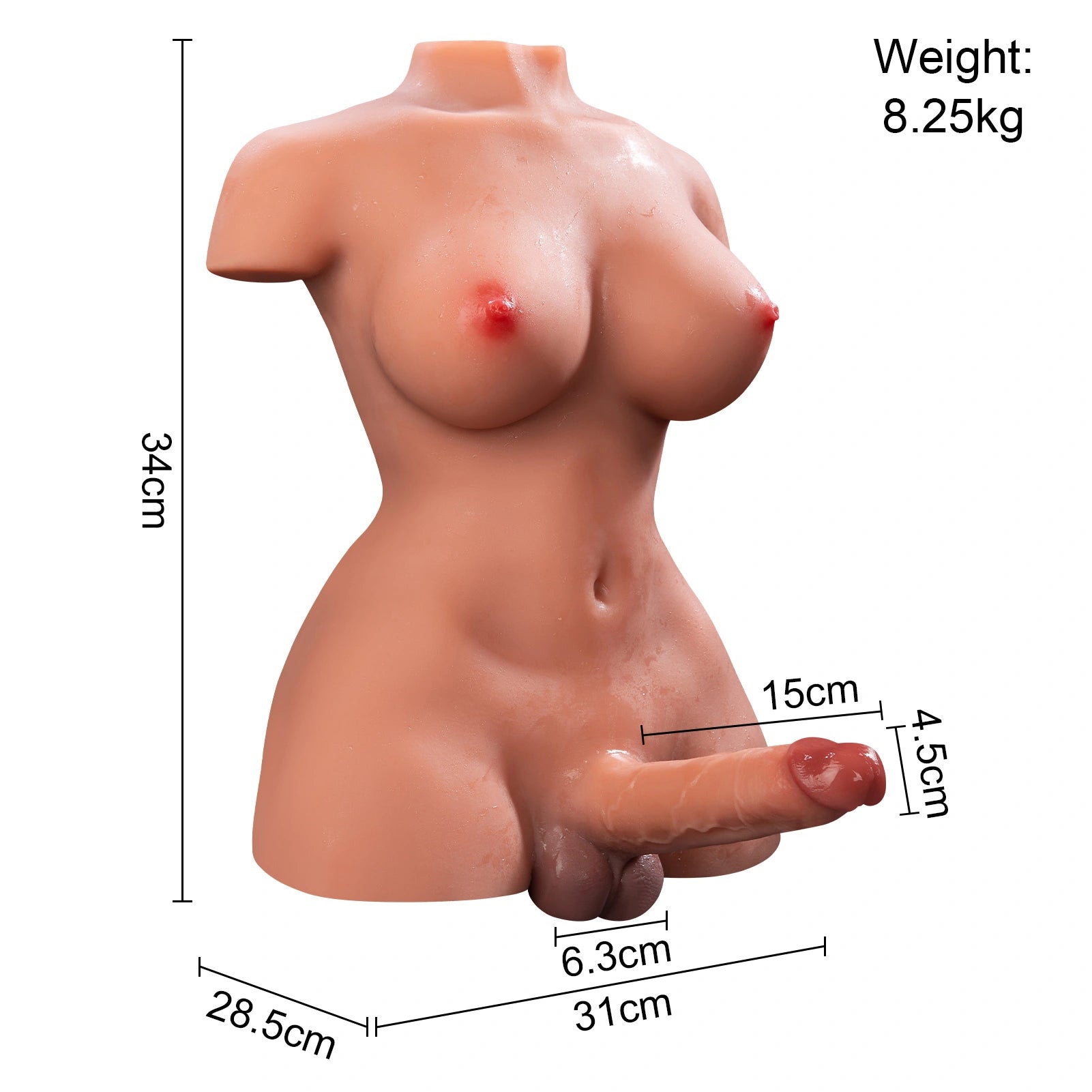 April: 8.5KG Trans Sex Doll Torso mit Vibrierendem und Stoßendem Dildo