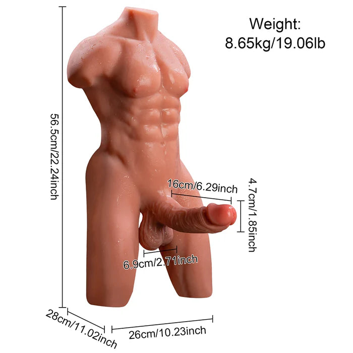 Henry: 8.6 kg realistic male torso with 15.7 cm x 4.5 cm powerful thrusting dildo