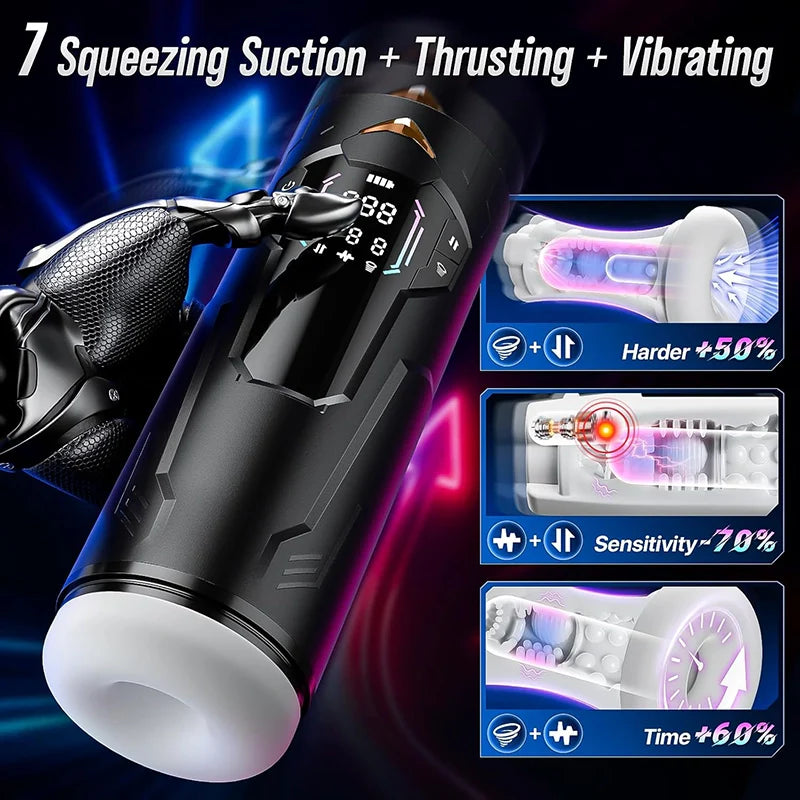 MR4: Hands-Free Masturbator mit 7 Stoß-, Saug- und Vibrationsmodi