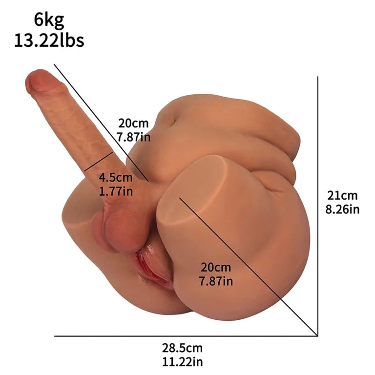 Shemale-Torso mit großem Po (6 kg) – 20 cm x 4,5 cm Dildo mit beweglicher Vorhaut & realistischer Vagina