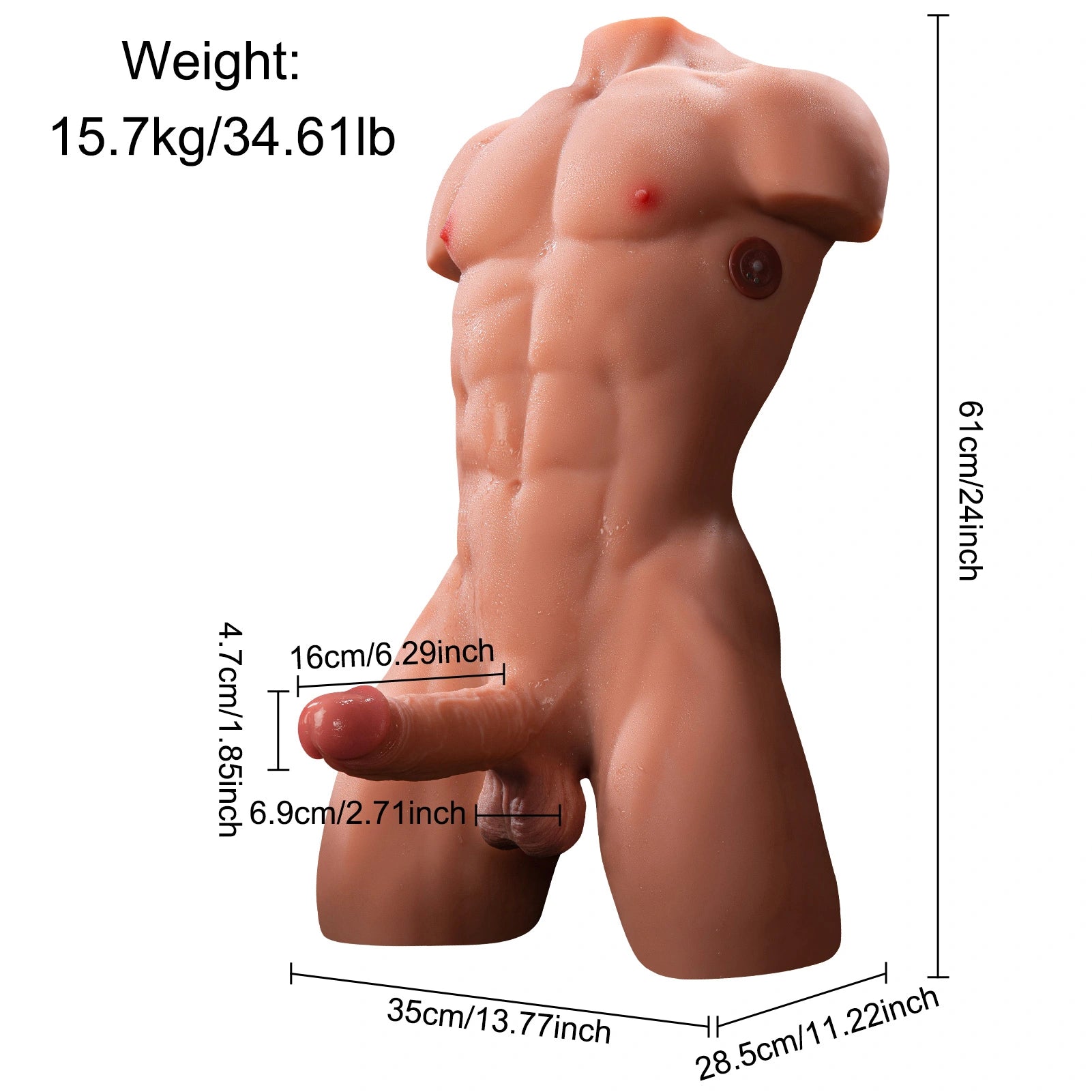Henry: torso masculino realista de 8,6 kg con potente consolador de empuje de 15,7 cm x 4,5 cm